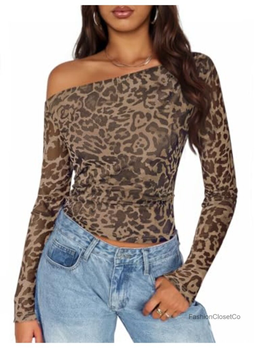 Women's Mesh Off Shoulder Long Sleeve Blouse with Floral Print